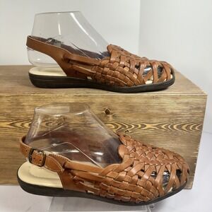 Softspots Leather Fisherman Huarache Jesus Sandals Womens 8 WW Boho Y2K Woven